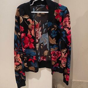 SHEIN Black Jacket with Red and Blue Floral Design